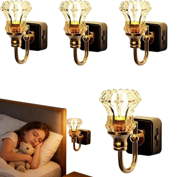 Bougie Fleur LED à Brancher Veilleuse Vintage Veilleuses à Brancher au Mur Lampe Chaude pour Maison Chambre Couloir Escalier Déco (4 Pcs
