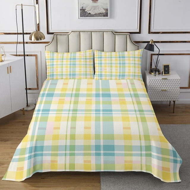 Erosebridal Colorful Checkerd Quilt Sets for Queen Size Bed, Geometric Plaid Bed Set 3-Piece