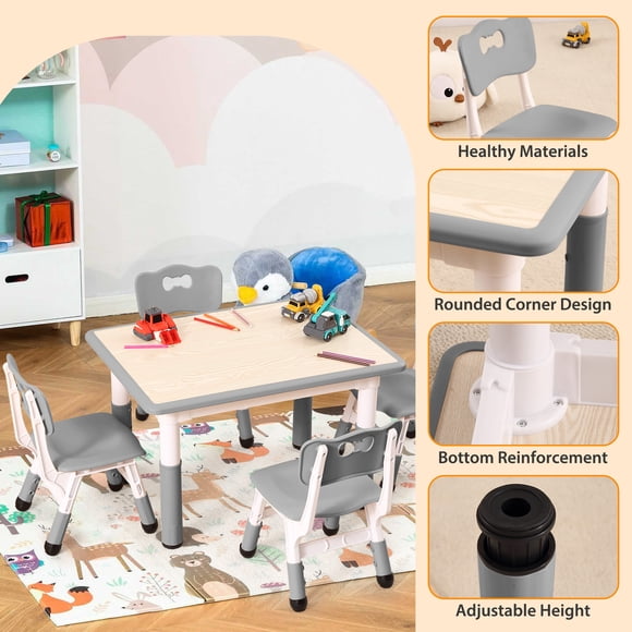 Ensemble Table pour Enfants et 4 Chaises - Ensemble de Bureau Multifonction, Hauteur Ajustable, Surface pour Graffiti, Facile à Essuyer, Conception Ergonomique pour 2 à 10 Ans