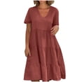 thumbnail image 2 of Meichang Robes d'Été pour Femmes 2025 Décontractées à Manches Courtes Col en V à Étages Longueur Genou Robes Trapèze Robe en Coton et Lin Fluide Tunique de Plage, 2 of 7