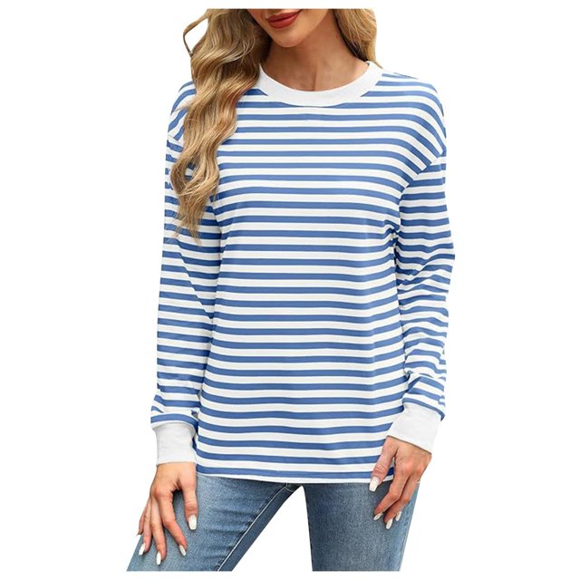 WEAIXIMIUNG Sweat à Fermeture Éclair Femme Sans Capuche Mode Couleur Contrastée Ample Col Rond Rayé Manches Longues Haut Décontracté pour Femme
