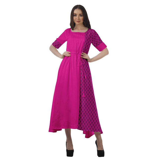 Moomaya Robe de Soirée à Manches Courtes en Viscose Style Santoon à Encolure Dégagée pour Femmes