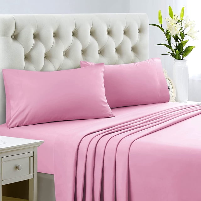 700 Thread Count 100% Egyptian Cotton 4-Piece Bed Sheet Set (1 Flat, 1 Fitted Sheet, 2 Pillow Covers) 15 Inches Deep Pocket Size Solid Pattern