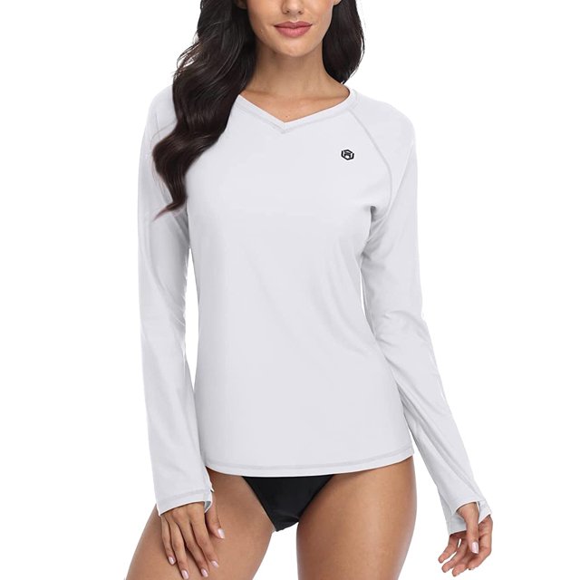 BeautyIn Women V-Neck Rash Guard UPF 50+ Sun Protection Swimwear Shirt