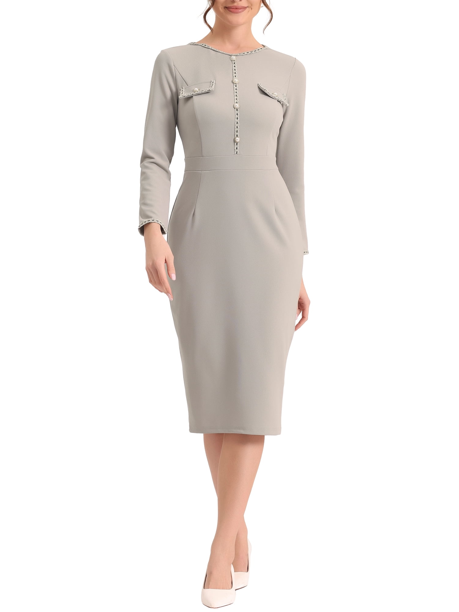 INSPIRE CHIC Button Front Dress Women's Tweed Contrast Color Elegant Dresses Gray XS
