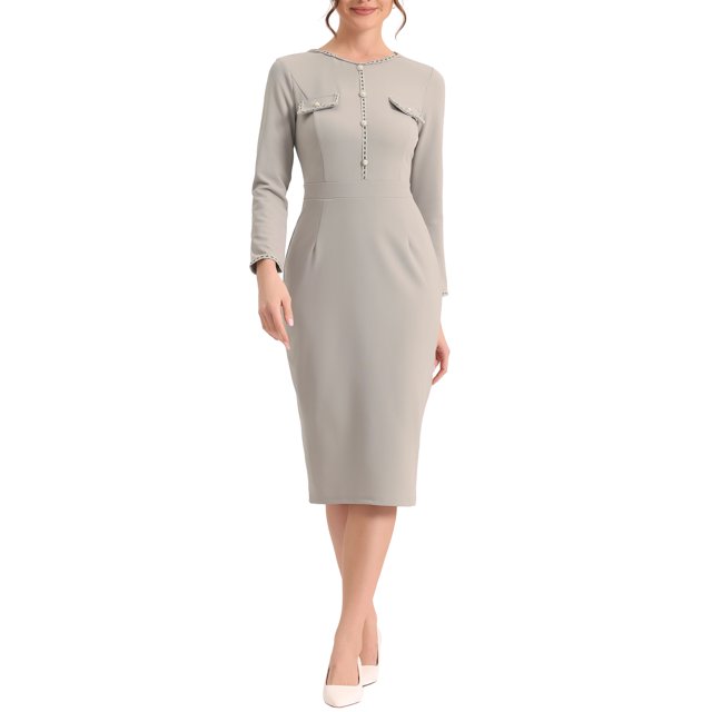 INSPIRE CHIC Robe à Boutons devant pour Femme en Tweed à Contraste de Couleurs Robes Élégantes Gris TP