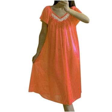 Robe de Nuit en Liquidation Femmes Manches Courtes Chemise de Nuit Ample Confort Douce Tenue de Détente Nuisette Col en V Plissée Chemises de Nuit Mignonne Robe Pyjama Chemises de Nuit pour Femmes Coton Doux Nouveau Rouge-A Taille Unique