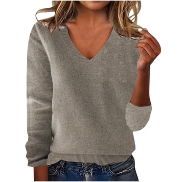 FAIWAD Sweaters for Women V Neck Solid Color Loose Knitted Pullover Casual Lightweight Jumpers Sweater