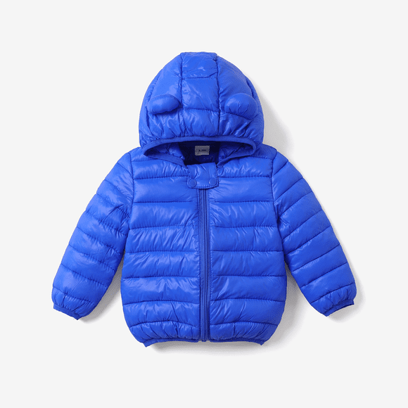 PatPat Manteau pour Bébé Manteaux d'Hiver pour Tout-Petits Garçons Filles Vestes Stylées Imprimé Oreilles 3D Manteaux à Capuche Unis, Bleu, 12-18 Mois