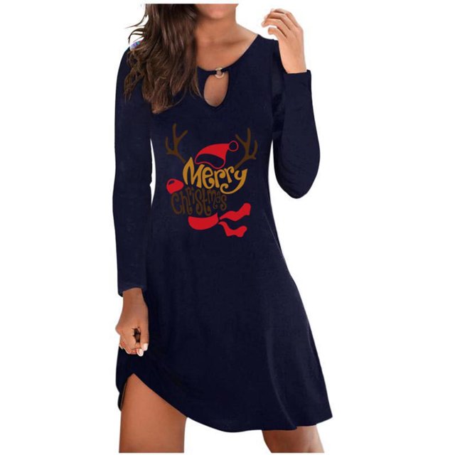 CEHVOM Robe Longue Aguichant de Noël pour Femmes avec Imprimé Père Noël