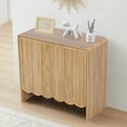 thumbnail image 1 of Wirrytor Wood Buffet Sideboard with 2 Wave Doors, Short Storage Cabinet with Adjustable Shelves for Living Room Dinning Room Kitchen, Natural, 1 of 8