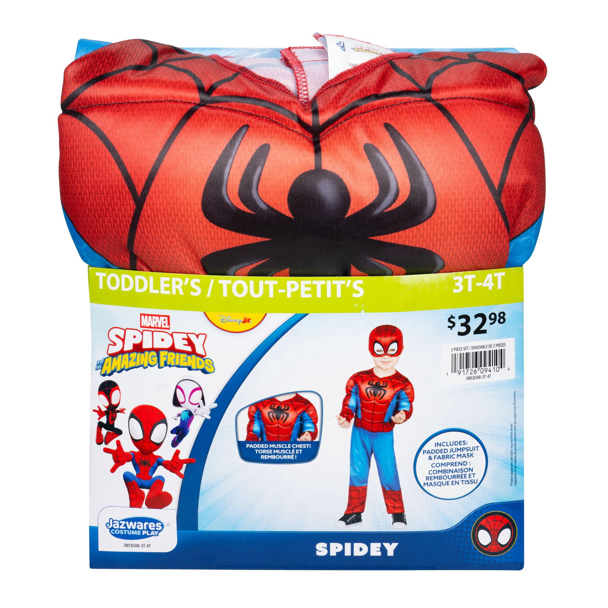 MARVEL Spidey Official Toddler Halloween Costume - Premium Quality Padded Jumpsuit and Fabric Mask