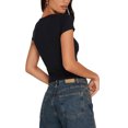 thumbnail image 3 of Gupgi Femmes Slim T-Shirts Col Rond Manches Courtes Tie-up Évidés Tee-Shirts Été Hauts, 3 of 7