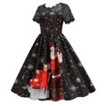 thumbnail image 2 of Robe Vintage Évasée en Dentelle pour Femmes Mode Bal Manches Courtes Imprimé Noël Fête, 2 of 9