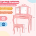 thumbnail image 3 of Costway Kid Vanity Table Stool Set Tri-Folding Mirror Adjustable 3-Color LED Lights Pink, 3 of 10