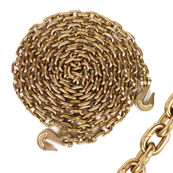 Aain Transport Binder G80 Tow Chain 3/8"" x 20' with G70 Heavy Duty Grab Hooks for Logging Tie Down Transport - Flatbed Truck Trailer Safety Binder - 7 100 lbs Safe Working Load