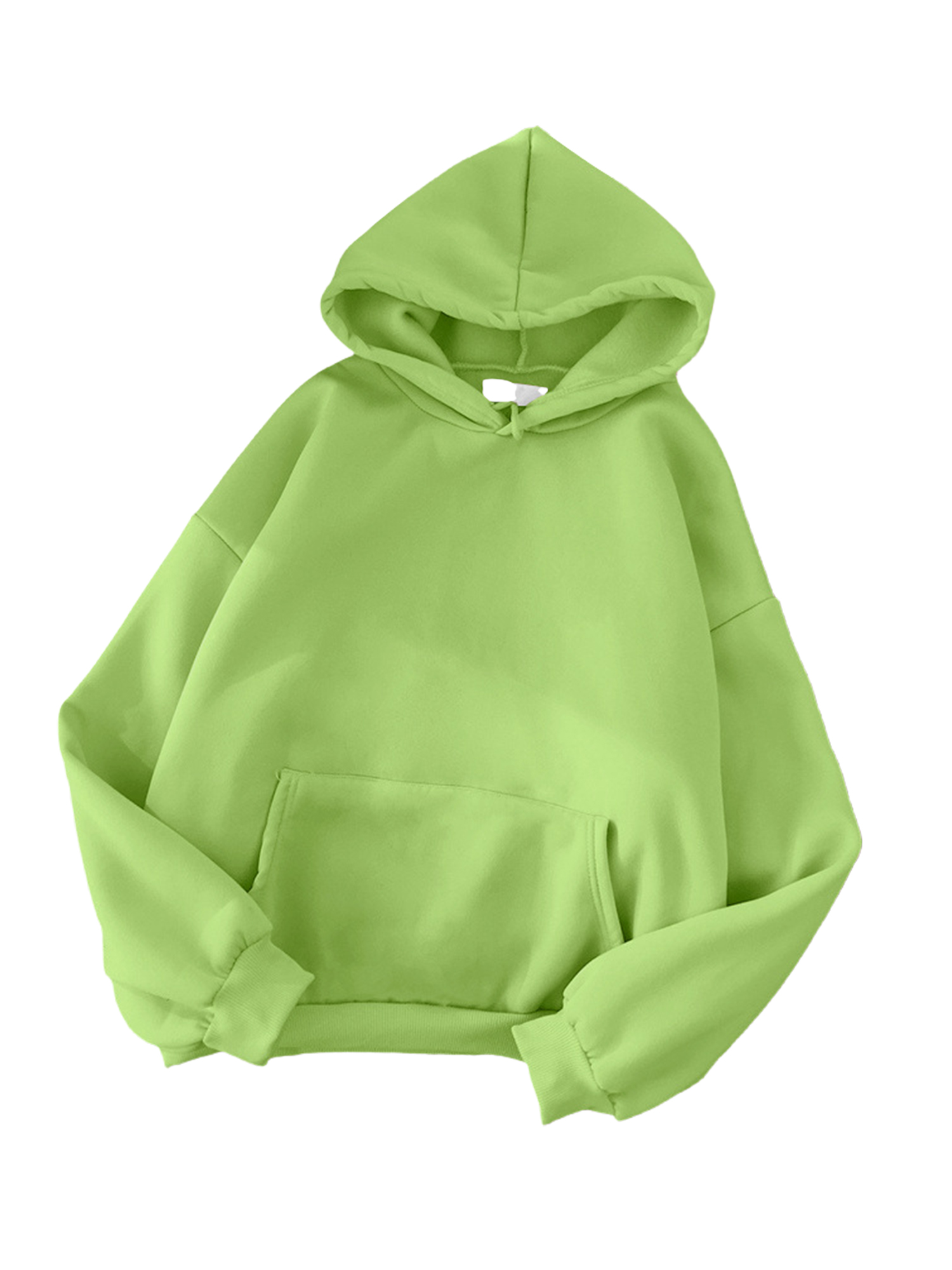 Innerwin Hoodies Fleece Women Sweatshirt Sport Solid Color Loose Fit Hooded Tops Green M