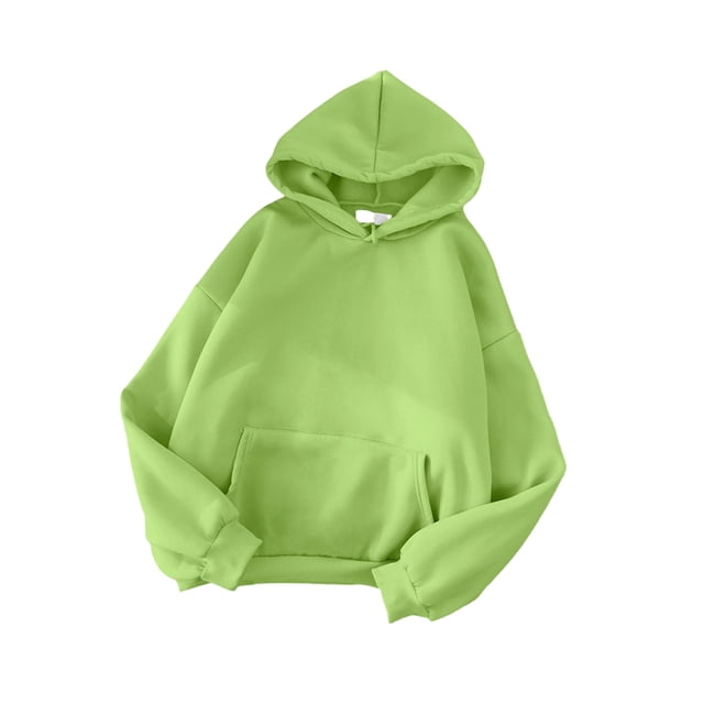 Innerwin Hoodies Fleece Women Sweatshirt Sport Solid Color Loose Fit Hooded Tops Green XS
