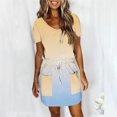 thumbnail image 2 of Birdeem Robes pour Femmes Mode Féminine Couleur Unie Manches Courtes Col en V Mi-Mollet Robe, 2 of 12