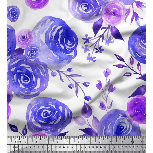 Soimoi Blue Moss Georgette Fabric Watercolor Floral Decor Fabric Printed BTY 42 Inch Wide