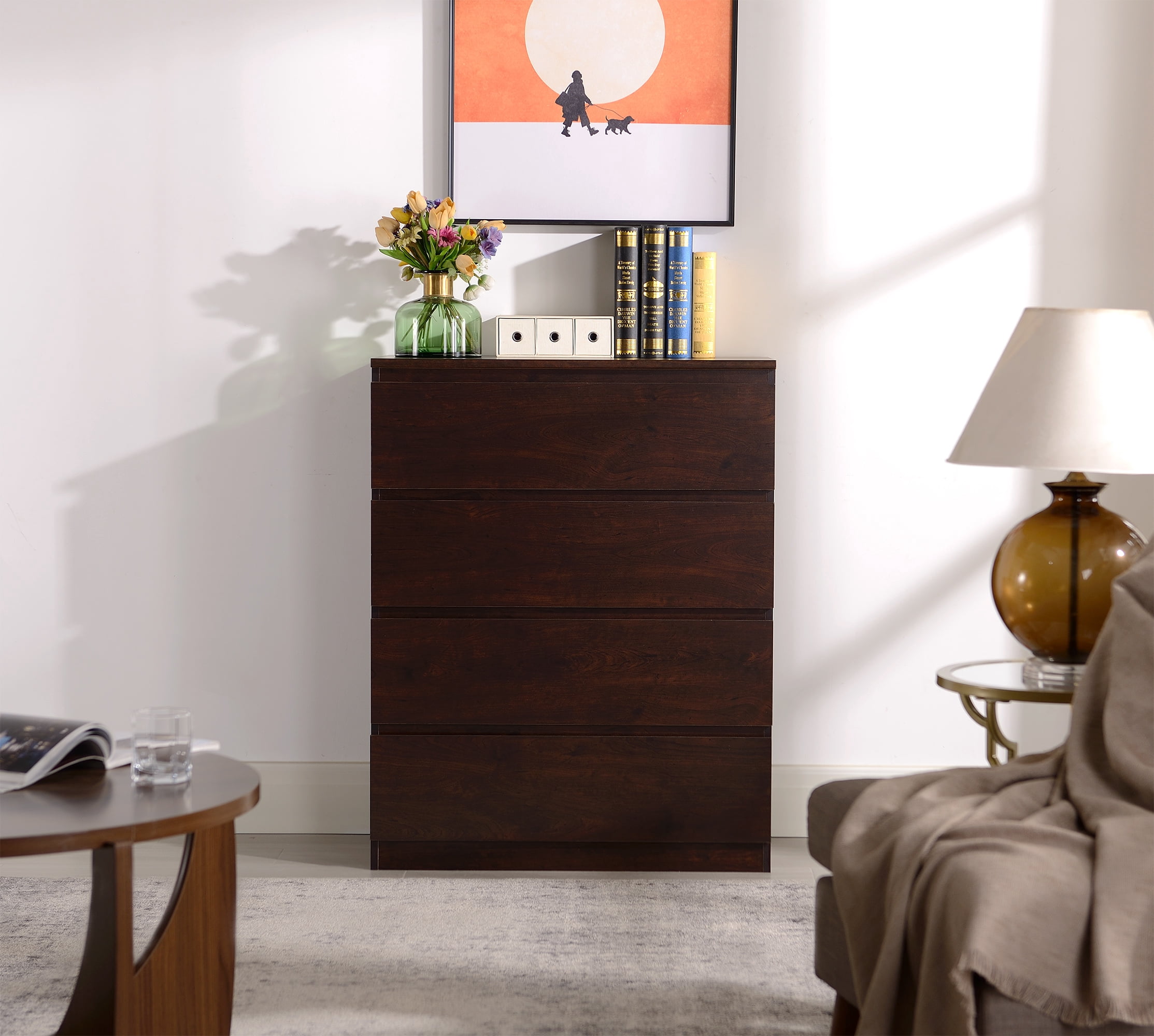 HOMETRENDS 4 Drawer Dresser  for Adult, Child, Teen, Walnut Finished