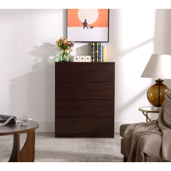 HOMETRENDS 4 Drawer Dresser for Adult, Child, Teen, Walnut Finished