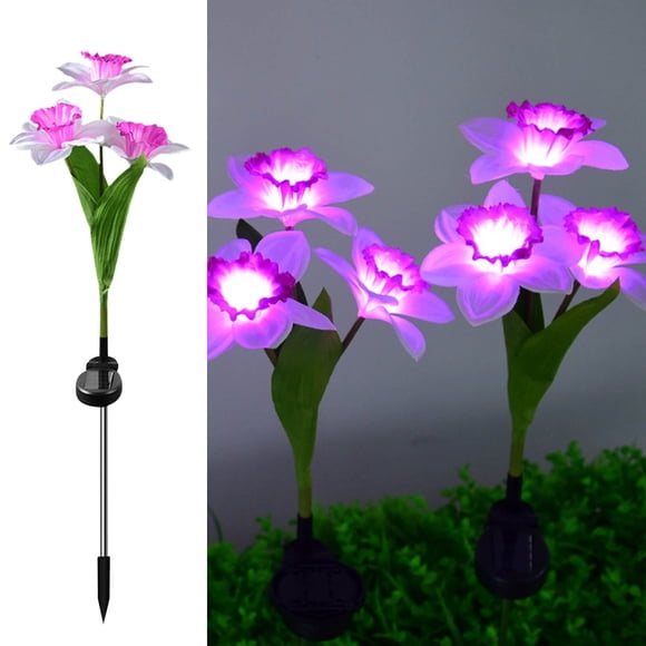 Memorial Gifts Kcavykas Canada Day,yard Decor,gardening,Solar Powered Flower Stake LED Lights, 3 Head Outdoor Daffodil Garden Lights Decorative Stake Lights for Garden Yard