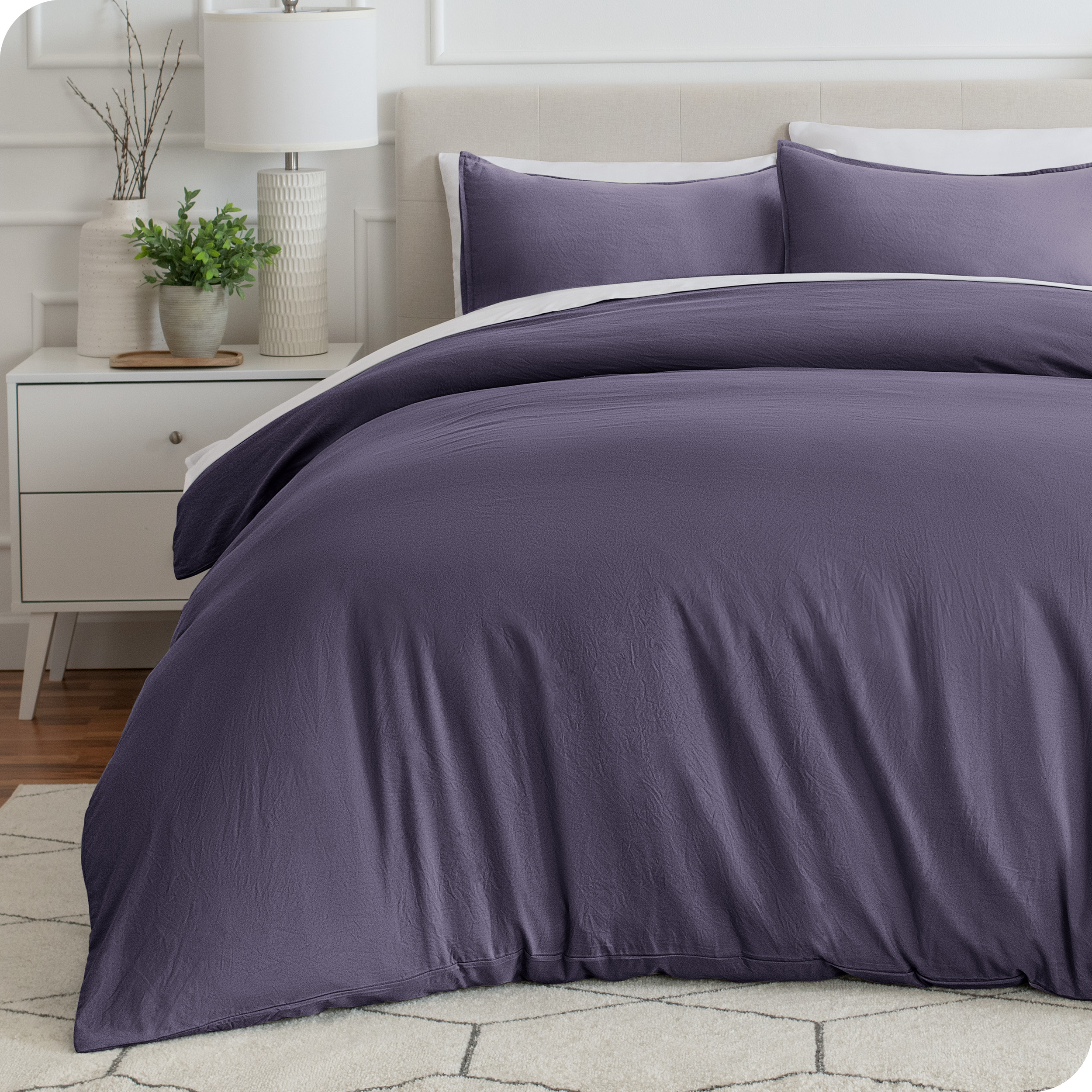 Bare Home Housse de Couette Sablée - Ultra Douce - Premium 1800 Collection - Ensemble 3 Pcs - Grand Lit, Violet Poussiéreux