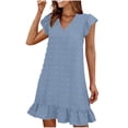 thumbnail image 1 of LOVZFMLL Robes d'Été pour Femmes 2025 Col en V Manches Courtes Volantées Ourlet à Volants Robe Smock Mini Décontractée Plage Vacances Vêtements pour Femmes Bleu P, 1 of 8