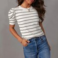 thumbnail image 1 of SDNall Femmes Manches Courtes Tricot Tops Tendance Col Ras du Cou Rayé T-Shirts d'Été Casual Chemisiers, 1 of 9