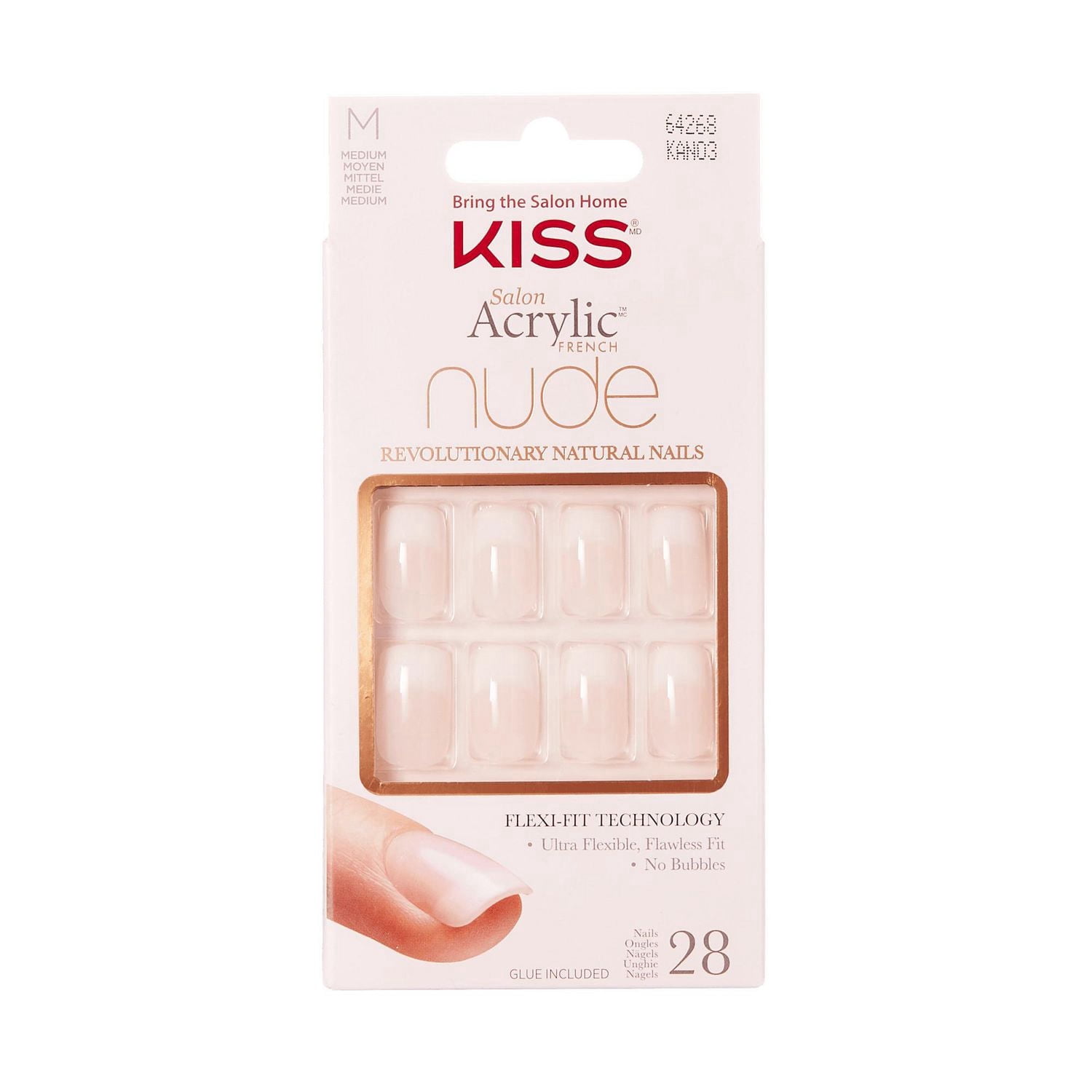 KISS Acrylique de Salon - Nude Français Époustouflant - Faux Ongles, Courts