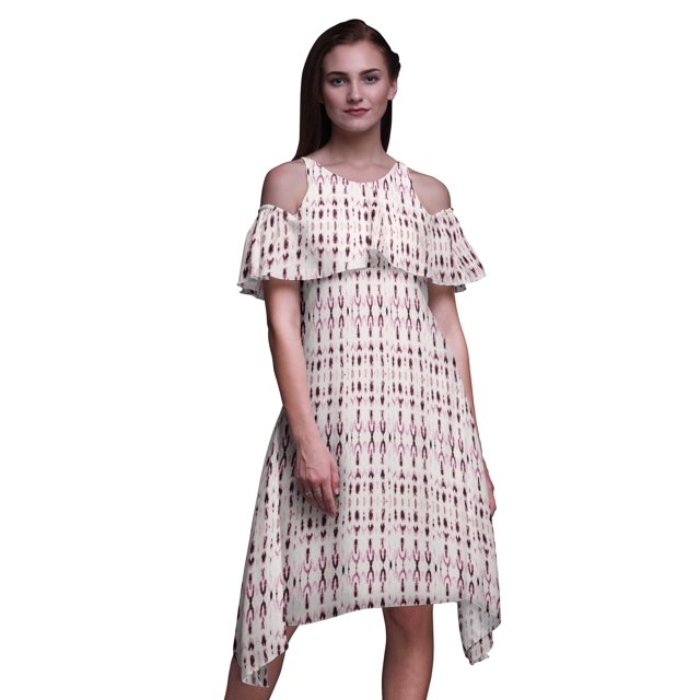 Bimba Tunique à Épaules Dénudées Imprimée Teinture sur Nœuds Violette pour Femmes Robe de Soirée Col Rond - TP