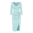 thumbnail image 3 of WTXUE Robe Portefeuille, Robe de Soirée à Manches Longues pour Femmes, Fente Haute, Robe à Col en V, Robe pour Femme, Robe Bleue Femme, Bleu Ciel 2TG, 3 of 6