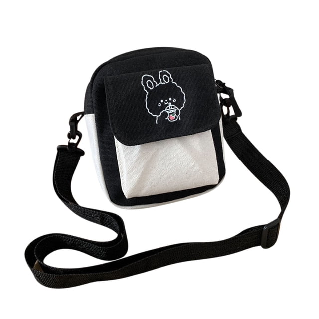 TopLLC Small Crossbody Bag for Women/Men, Matching Color Canvas Shoulder Bag with Rabbit Pattern, Mini Messenger Satchel Bag with Adjustable Strap, Lightweight Casual Crossbody Purse Gifts for Student