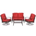 thumbnail image 1 of Outsunny Ensemble de Mobilier de Patio en Rotin 4 Pcs avec Coussins, Dessus de Table en Verre Rouge, 1 of 10