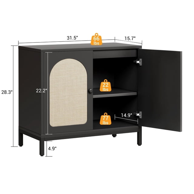 EDTara Buffet avec Rangement, Buffet Bahut en Rotin, avec Tablette Réglable pour Salon, Couloir, Salle à Manger, Cuisine