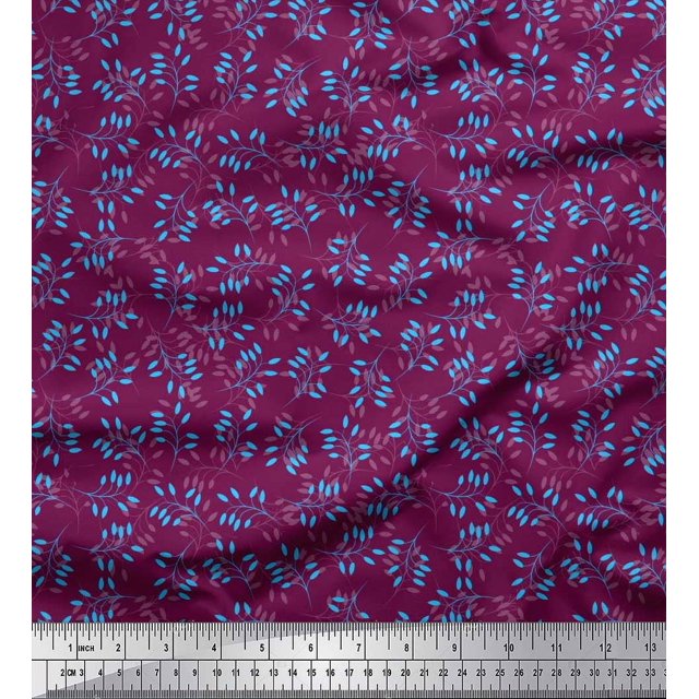Soimoi Polyester Crepe Fabric Artistic Leaves Decor Fabric Printed Yard 52 Inch Wide
