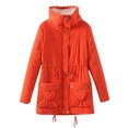 thumbnail image 1 of IROINID Women's Mid-Length Anorak Jacket Coat Solid Color Long Sleeve Buttons Pockets Coat Plus Fleece Jacket Outwear Top, Orange, 1 of 7