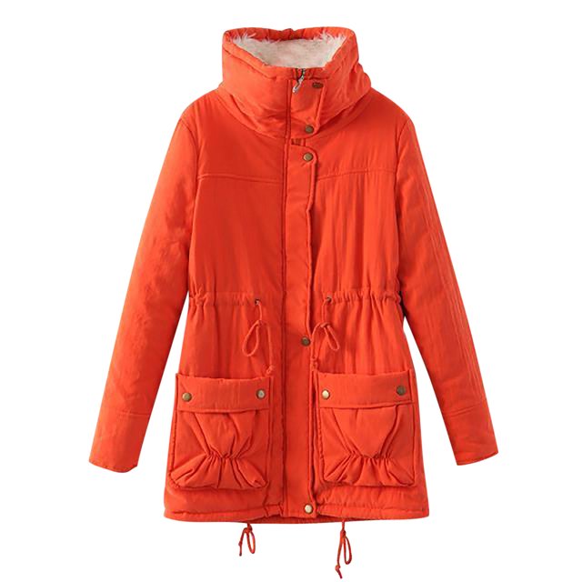 IROINID Women's Mid-Length Anorak Jacket Coat Solid Color Long Sleeve Buttons Pockets Coat Plus Fleece Jacket Outwear Top, Orange