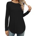 thumbnail image 2 of Yuyuzo Womens Tops Crew Neck Long Sleeve Side Split Solid Color Loose Casual Basic Fall Tunic Top, 2 of 6