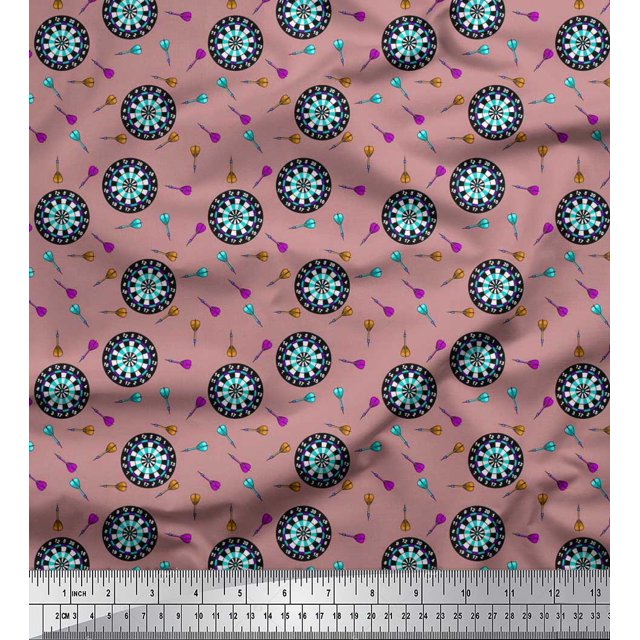 Soimoi Poly Georgette Fabric Dart Board Sports Printed Fabric 1 Yard 42 Inch Wide