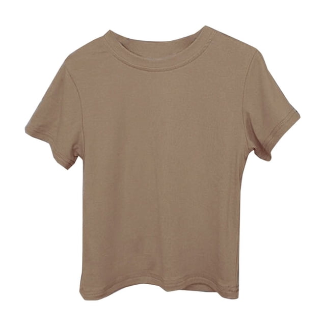 Plebaso T-Shirts en Coton Garçons Filles Manches Courtes Couleur Unie Col Rond Basiques pour Enfants Unisexes