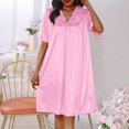 thumbnail image 2 of Timegard Chemises de Nuit en Soie pour Femmes Col Rond Manches Courtes Chemises de Sommeil Smockées Nœud Papillon Décontractées Confortables Robe de Maison, 2 of 4