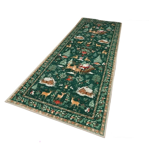 Christmas Decor Christmas Deer Santa Long Rug – Festive Soft & Washable Holiday Carpet Cozy Santa Christmas Trees and Snowflakes Holiday Runner Rug for Kitchens Hallways Entryways and Christmas Gifts