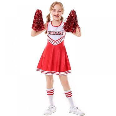 PENGXIANG Tenues de Cheerleader pour Filles Ensemble de Costume de Cheerleading avec Chaussettes Ballons de Cheerleading pour Enfant Adolescentes Filles Jeux Sportifs de Vacances 3-10 Ans