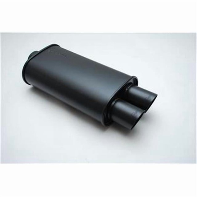 Vibrant Power 15" Long 2.5" Inlet 3" Outlet Flat Black Oval Muffler w/ Dual Tips