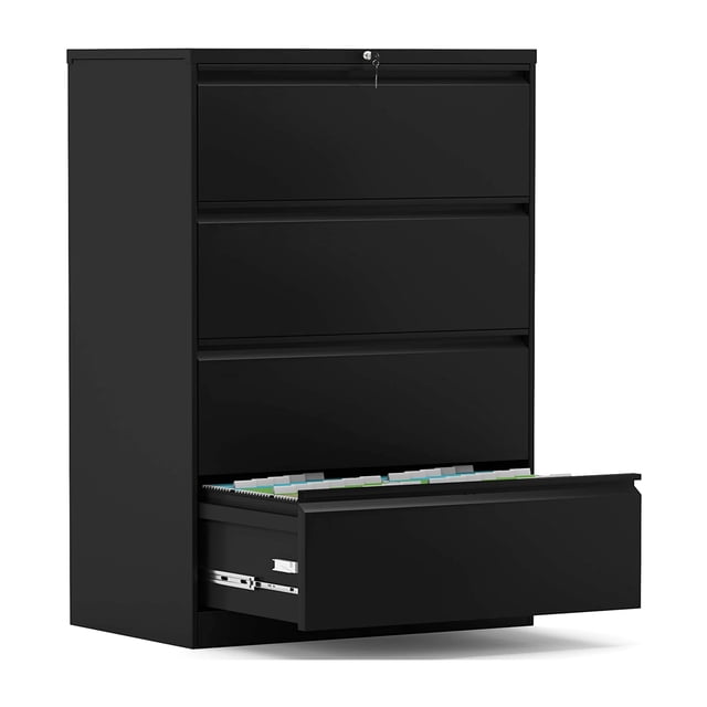 AOBABO Locking 4 Drawer Metal Filing Cabinet, Fully Assembled, Black