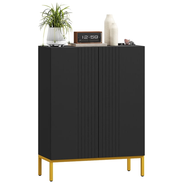 HOMCOM Armoire de Rangement pour Chaussures Moderne avec Portes à Fermeture Douce en Noir, Idéale pour les Meubles d'Entrée. Comprend un Plateau Élégant et des Pattes en Acier Doré, Pouvant Contenir 15-20 Paires de Chaussures avec Tablettes Ajustables pour Diverses Hauteurs de Chaussures. Sangles Anti-Basculement et Patins de Pieds Ajustables Assurent la Stabilité et la Sécurité. Dimensions : 28,3 Pouces de Large, 12,4 Pouces de Profondeur et 37,4 Pouces de Hauteur.