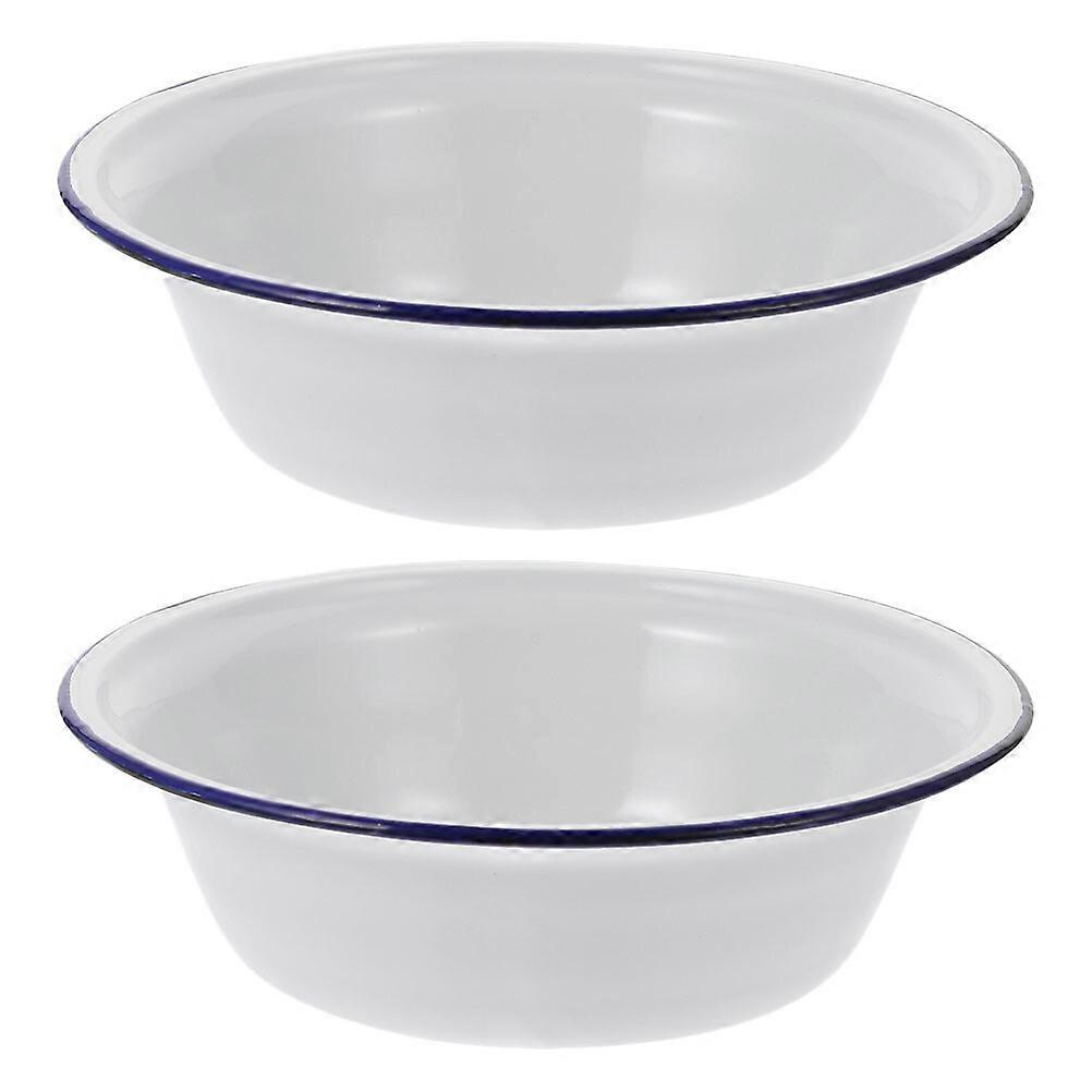 2Pcs Household Soup Bowls Enamel Soup Basins Practical Household Enamelware
