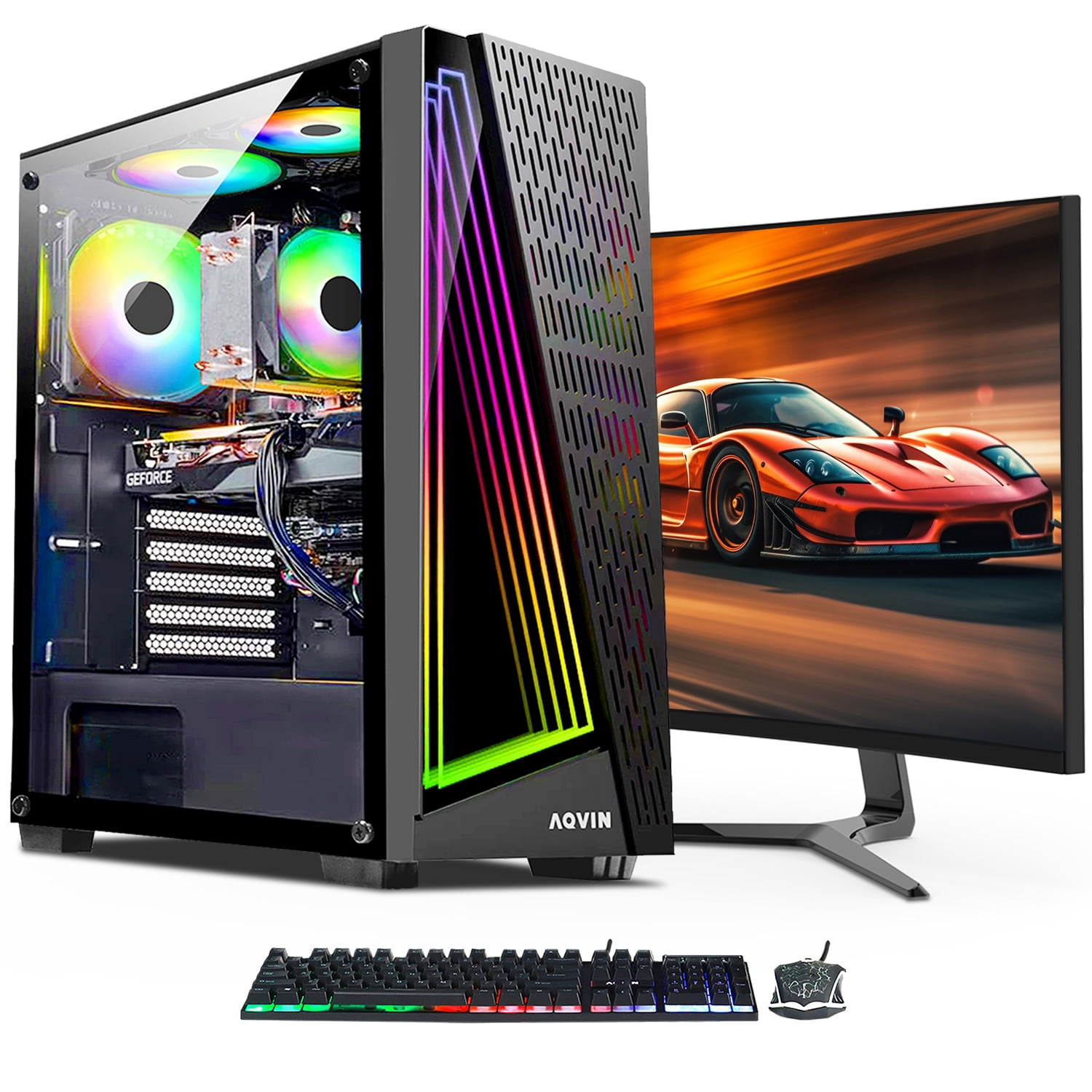 AQVIN Gaming PC AQ50 Tower Desktop Computer, Intel Core i7 CPU, RTX 3060 12GB Graphics Card, New 1TB SSD (Fast Boot), 32GB DDR4 RAM, 24 inch gaming Monitor,Windows 11 Pro, WiFi + Bluetooth Adapter